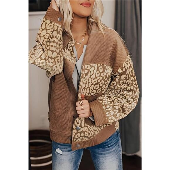 Leopard Button Up Drop Shoulder Jacket - Picture 2 of 11